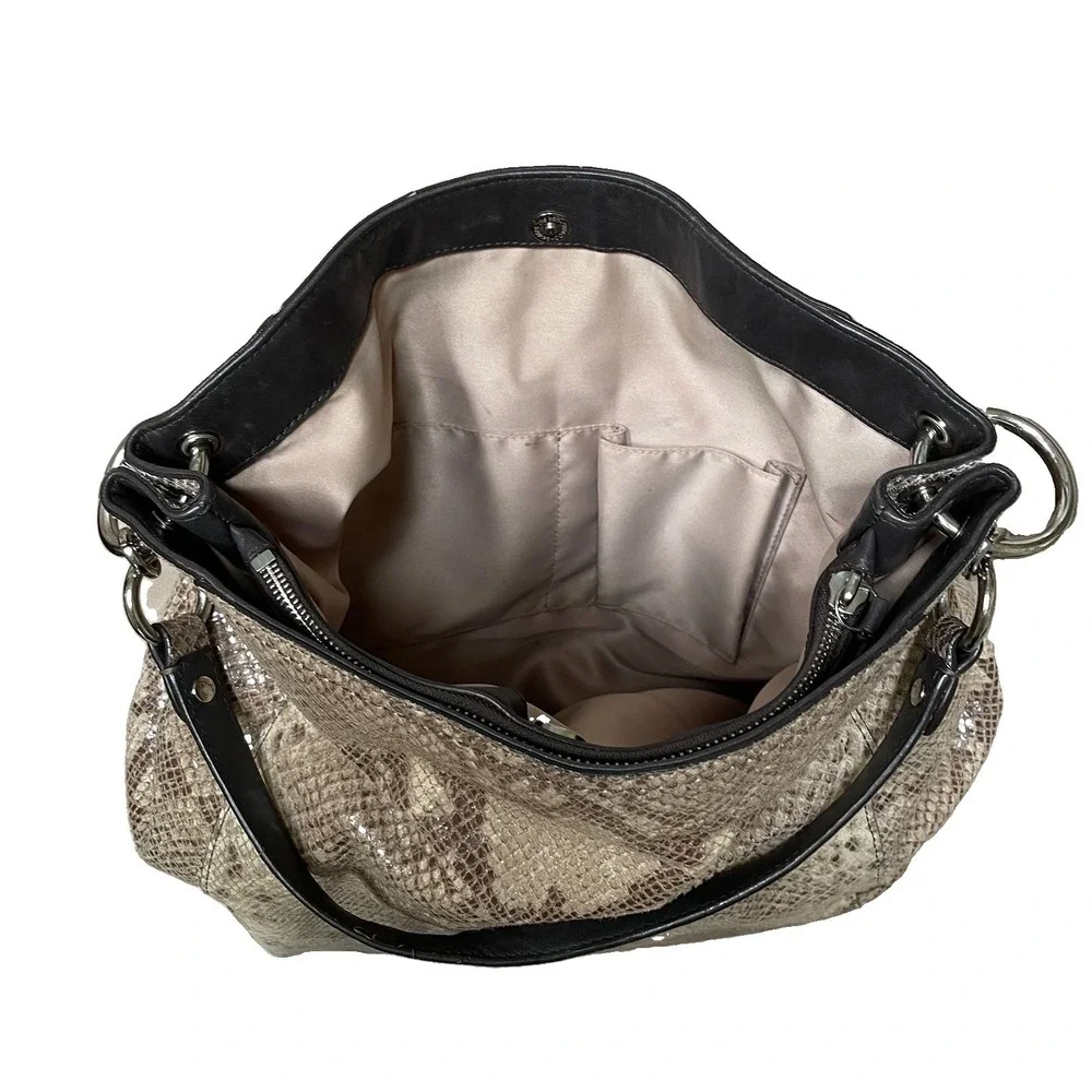 Coach Park Python Snake Print Leather Shoulder Hobo Bag Y2K Style Tan Shiny